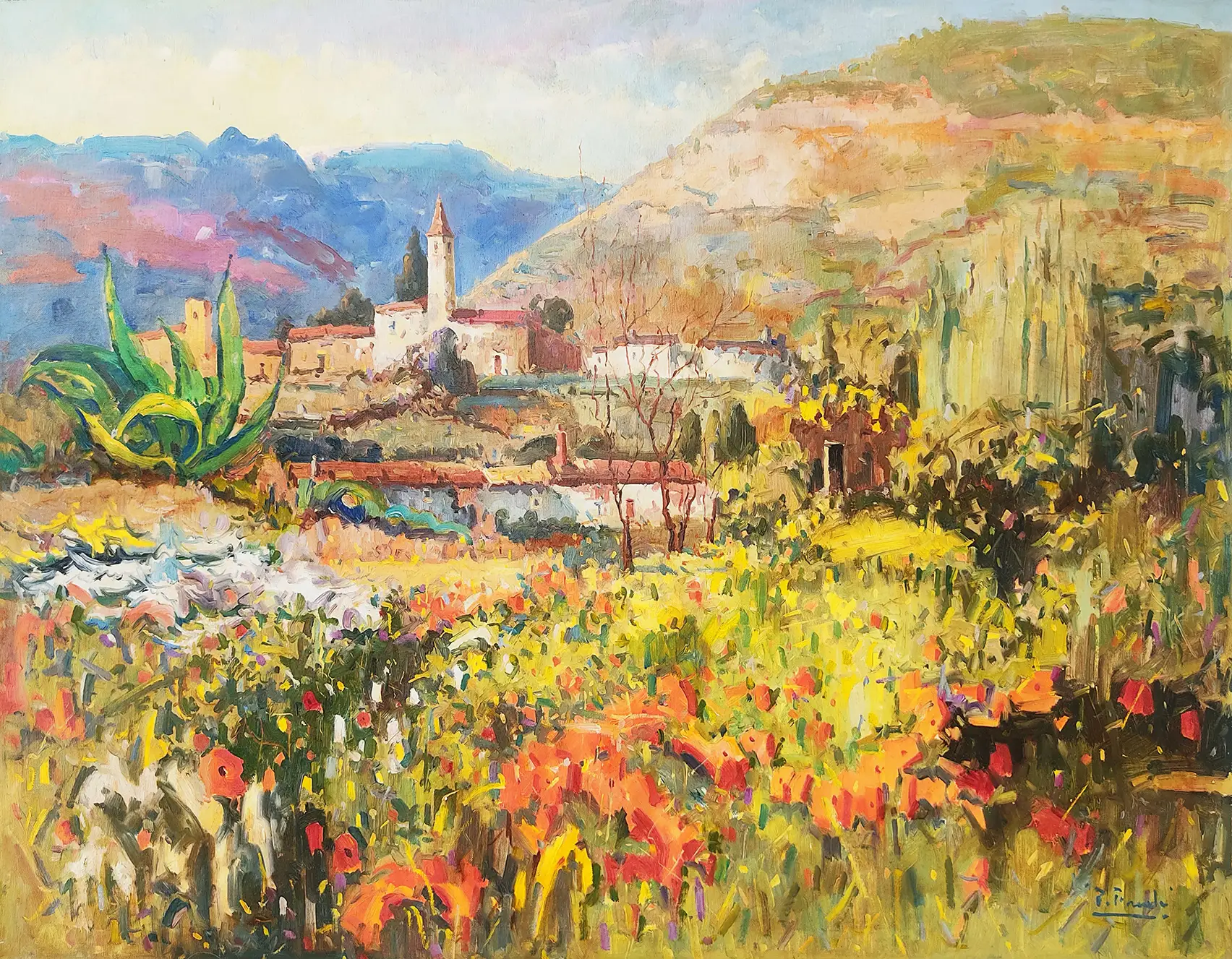 Obra titulada «Pueblo del Pirineo» de Pedro Fraile