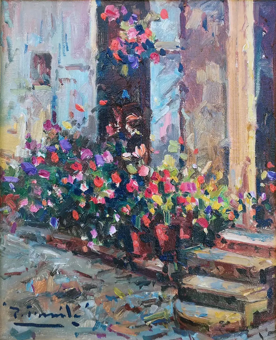 Obra titulada «Puerta y flores» de Pedro Fraile