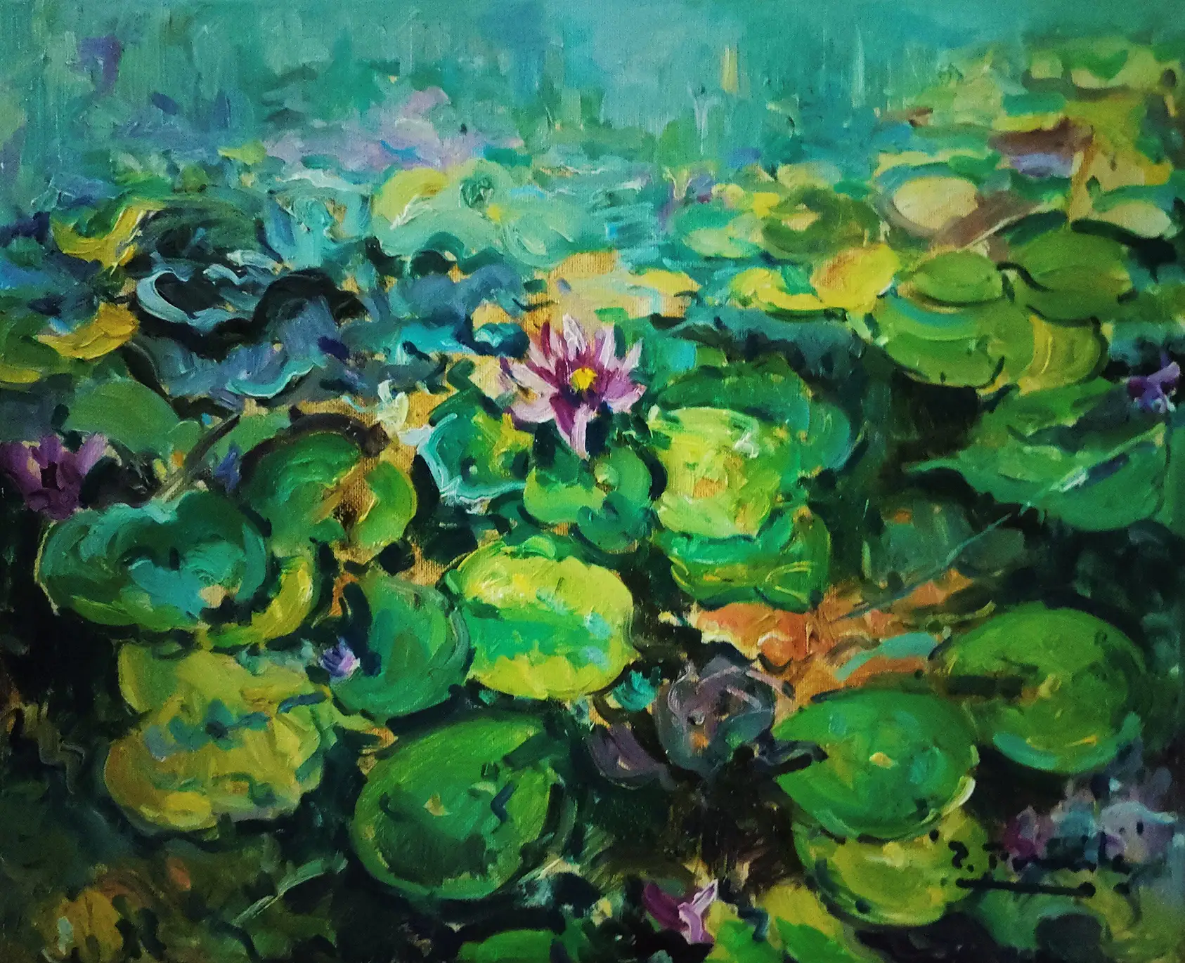 Obra titulada «Nenúfares en flor» de Pedro Fraile