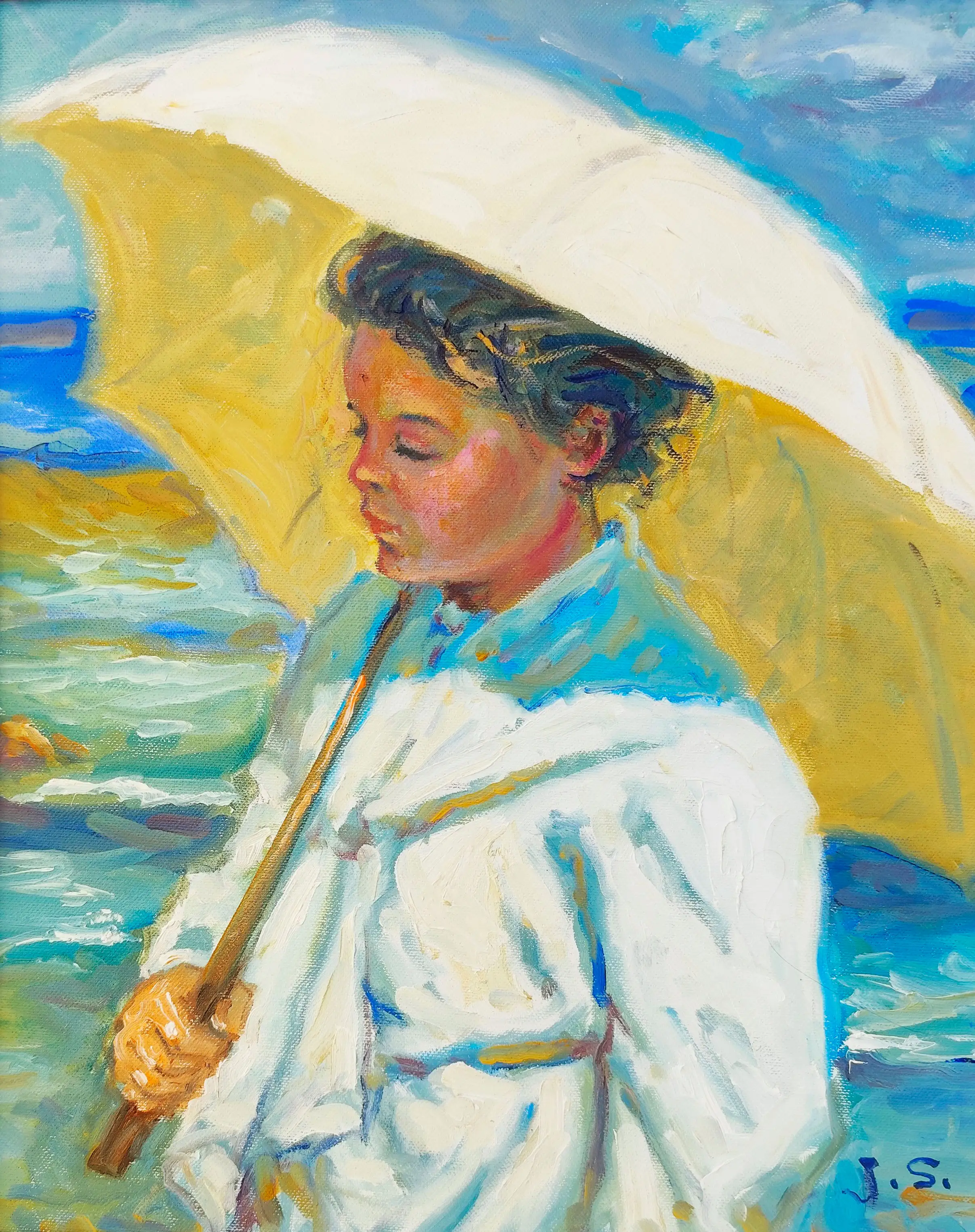 Obra titulada «Mujer con paraguas» de Juan Soler