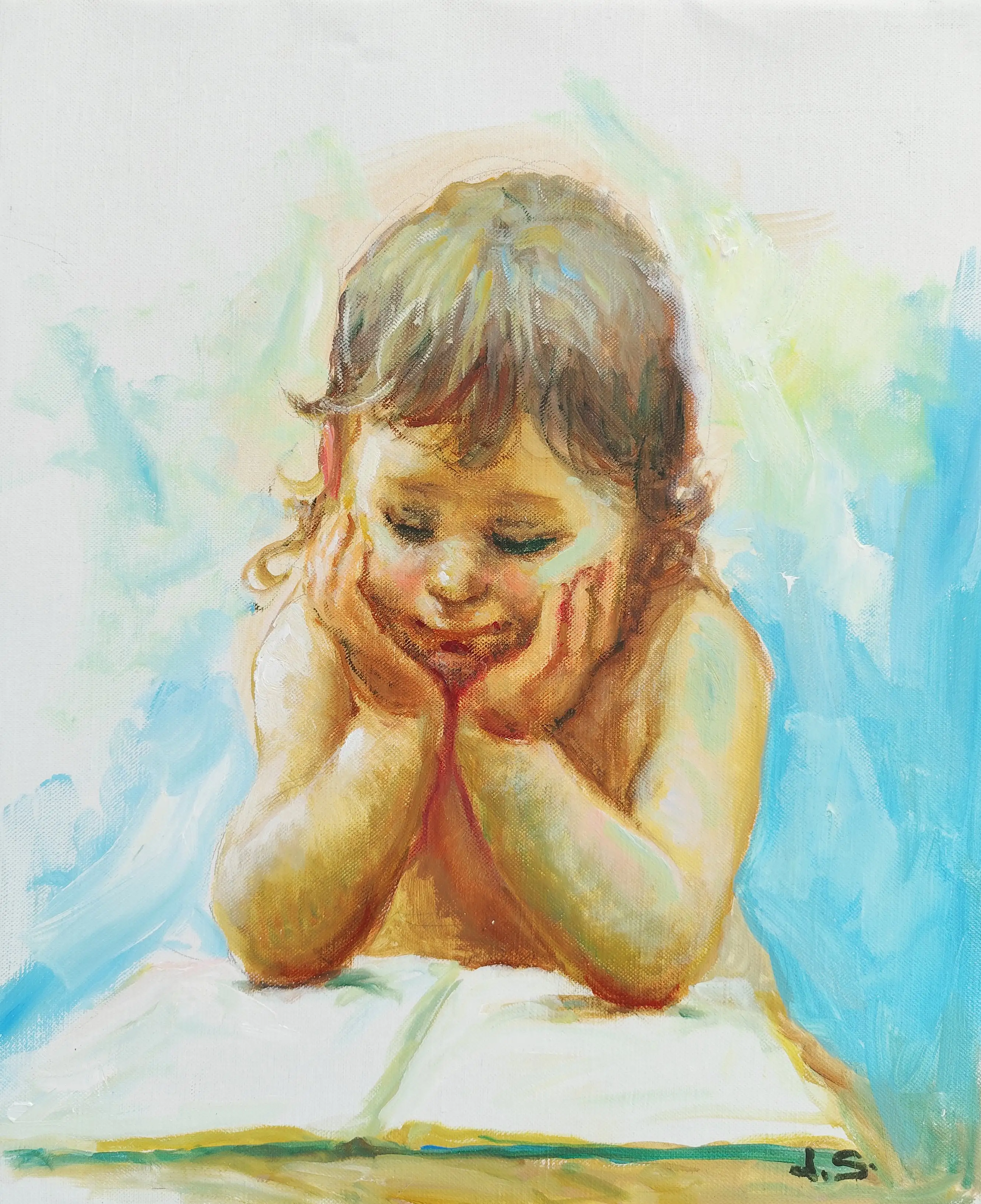 Obra titulada «Niño mirando el libro» de Juan Soler