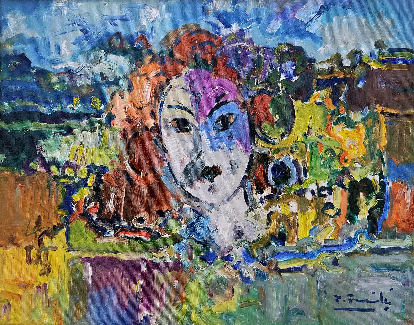 Obra titulada «Paisaje y cabeza» de Pedro Fraile