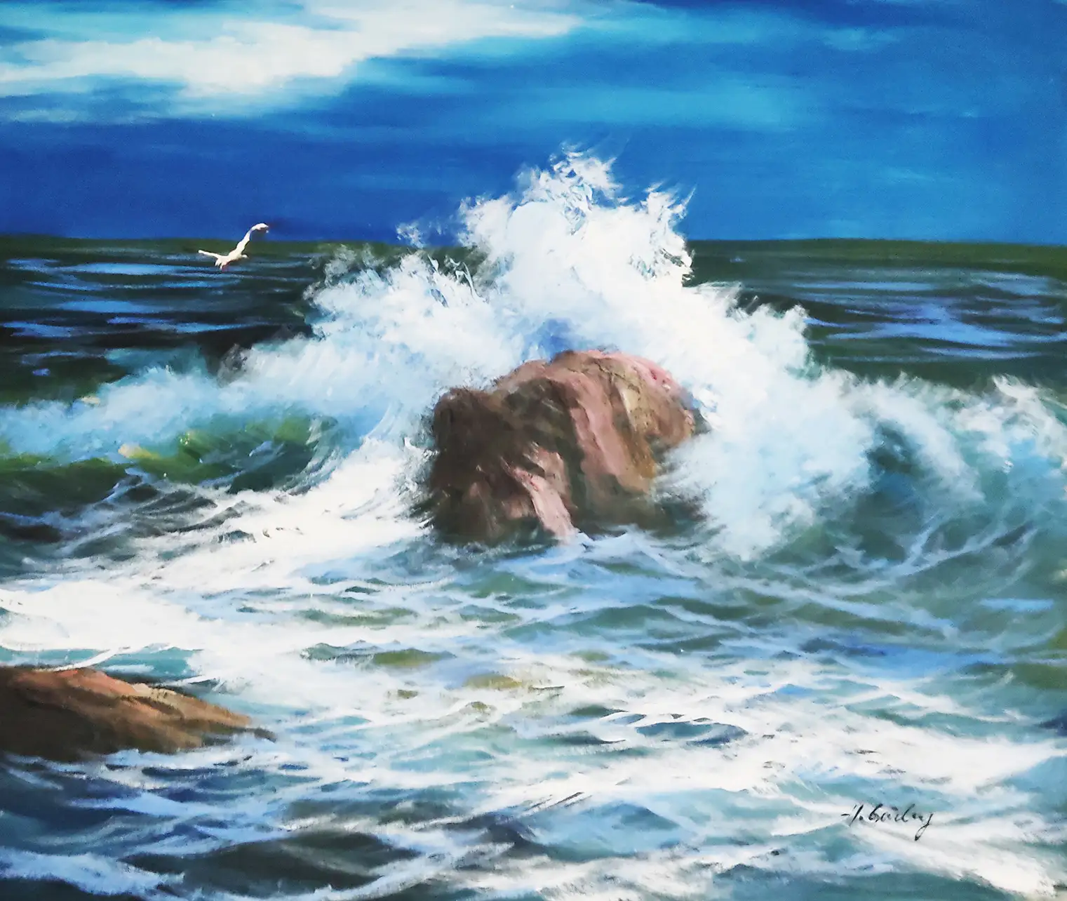 Obra titulada «Roca en el mar» de H. Griley