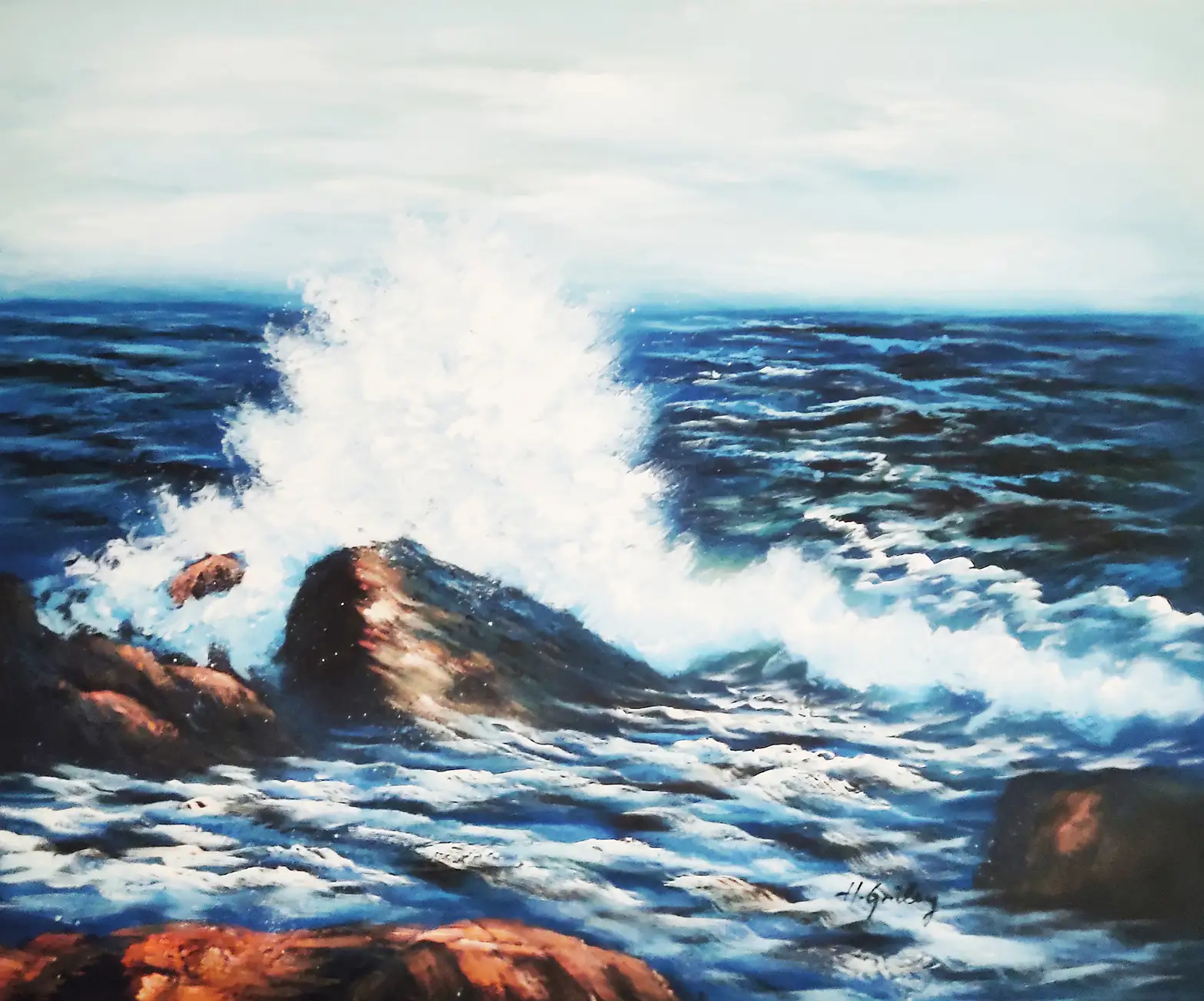 Obra titulada «Roca en el mar» de H. Griley