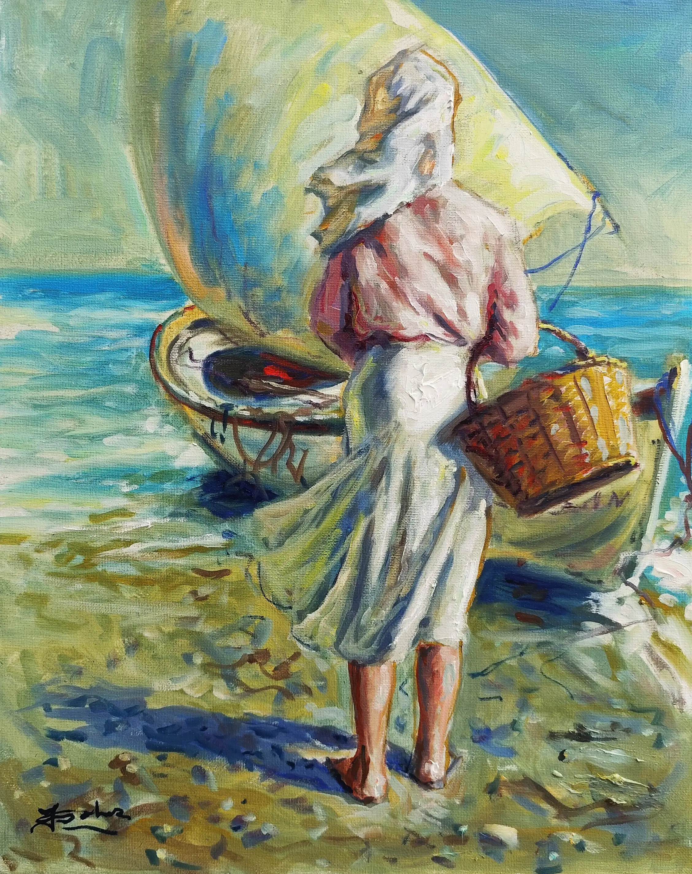 Mockup de la obra «Pescadora» de Juan Soler
