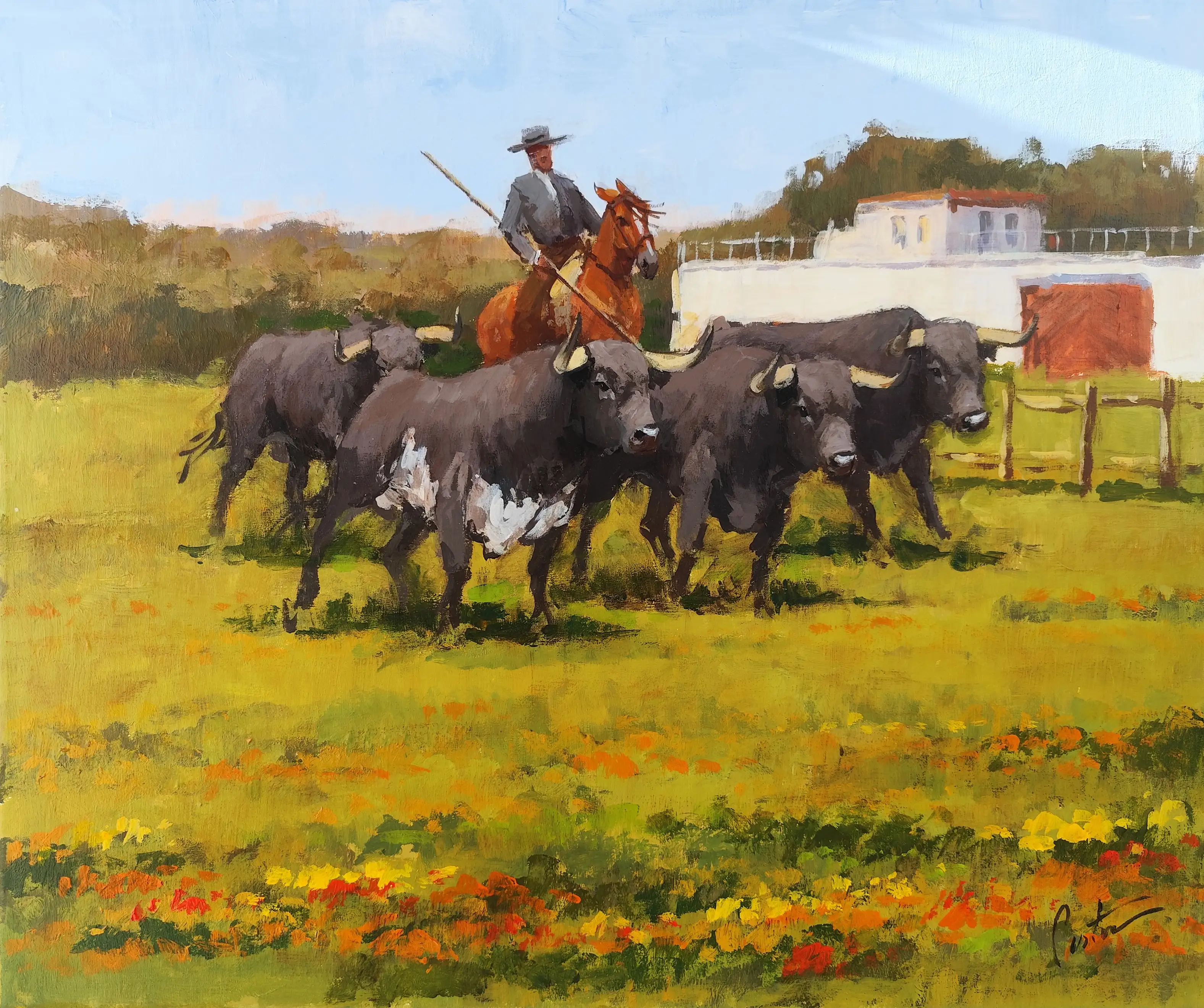 Obra titulada «Toros en el campo» de Enrique Pastor