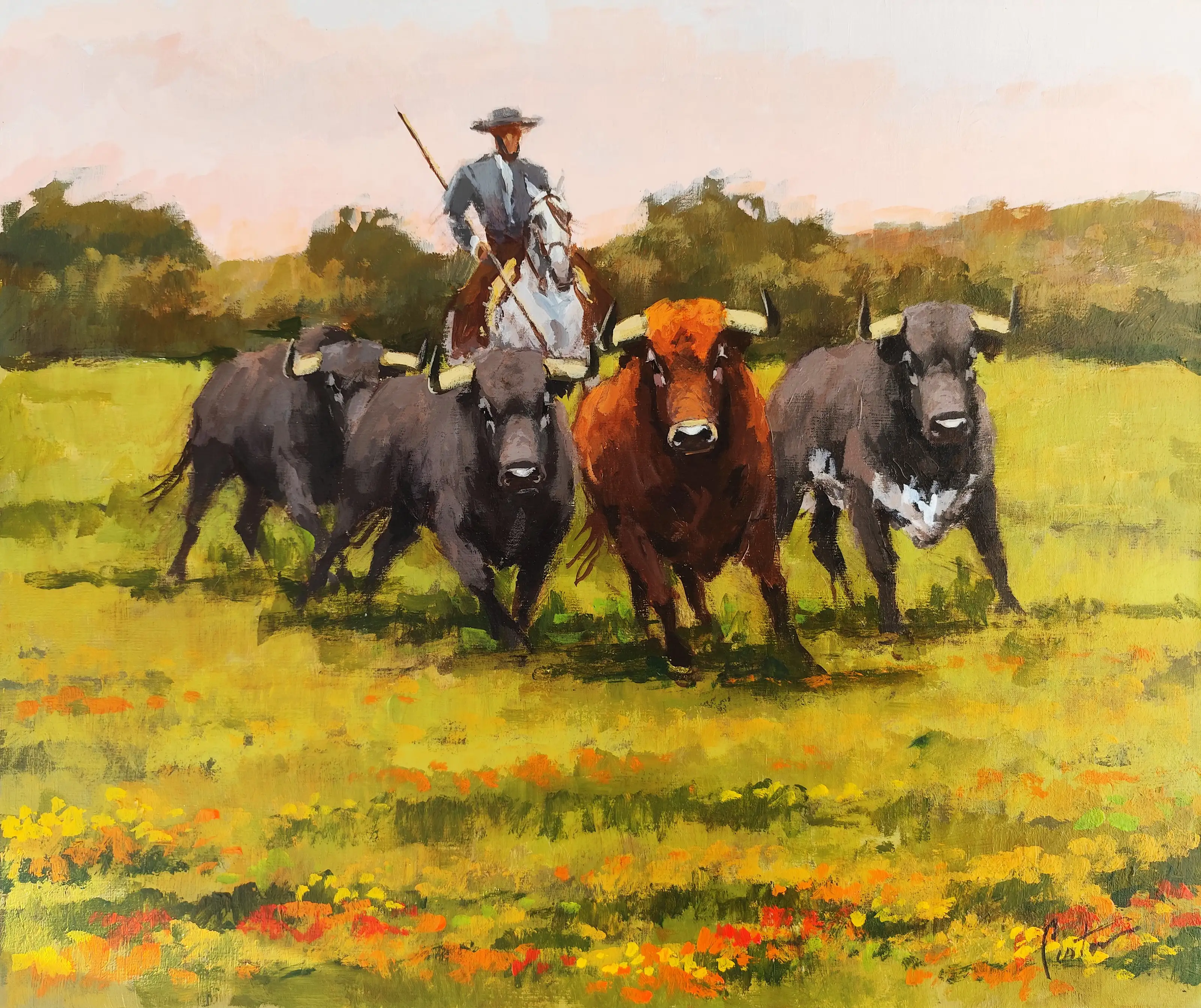 Obra titulada «Toros en el campo» de Enrique Pastor