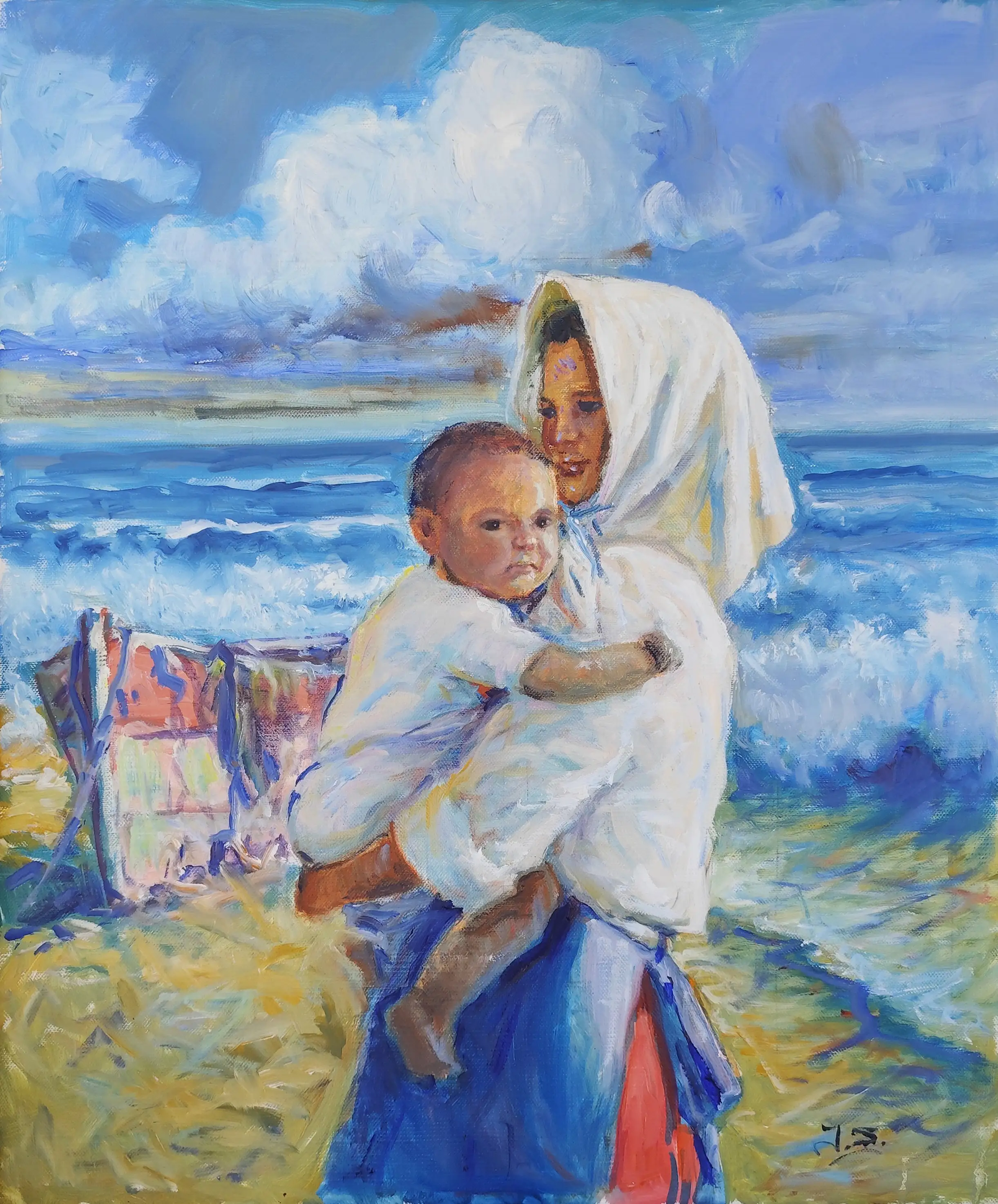 Obra titulada «Pescadora con niño» de Juan Soler