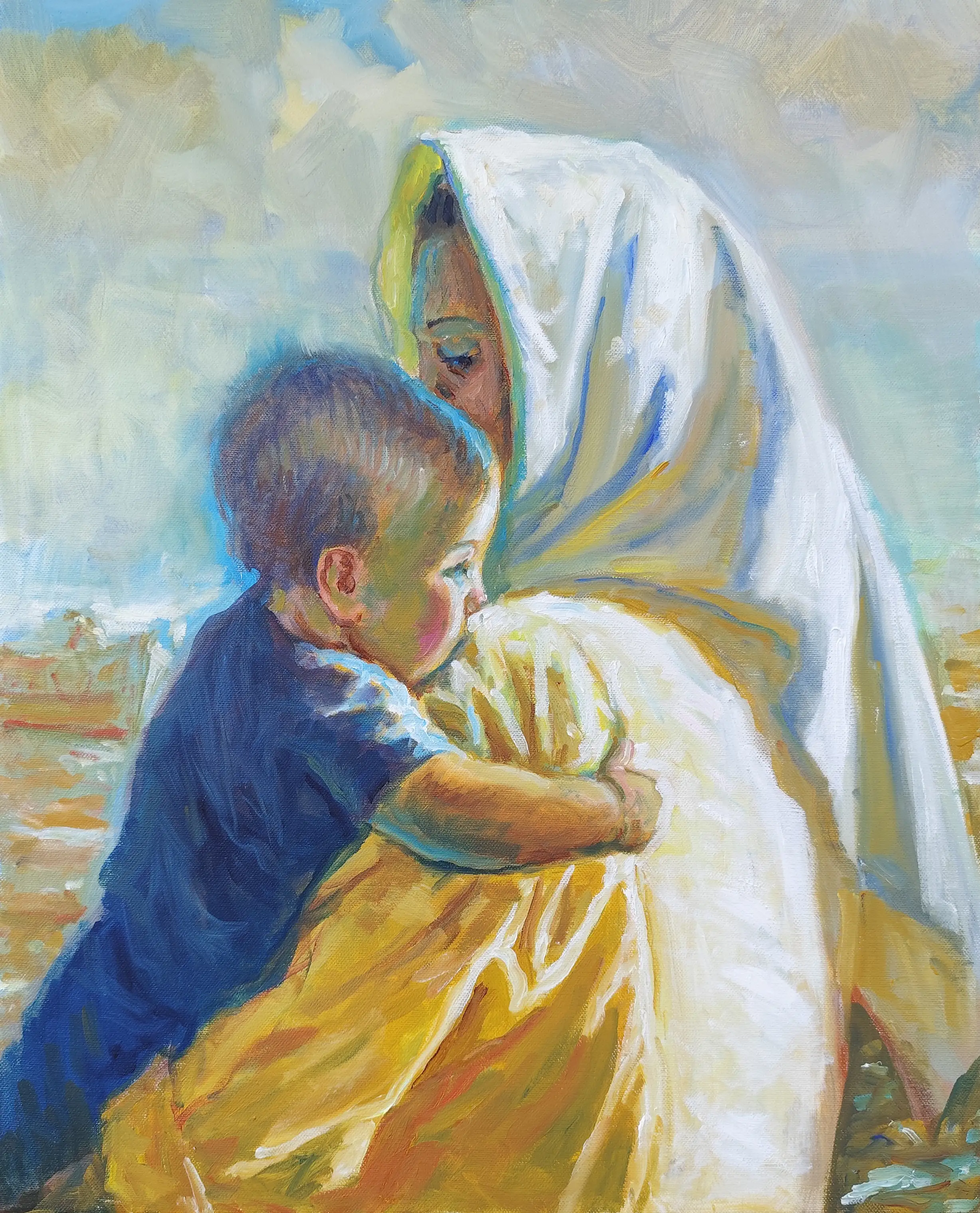 Obra titulada «Pescadora con niño» de Juan Soler