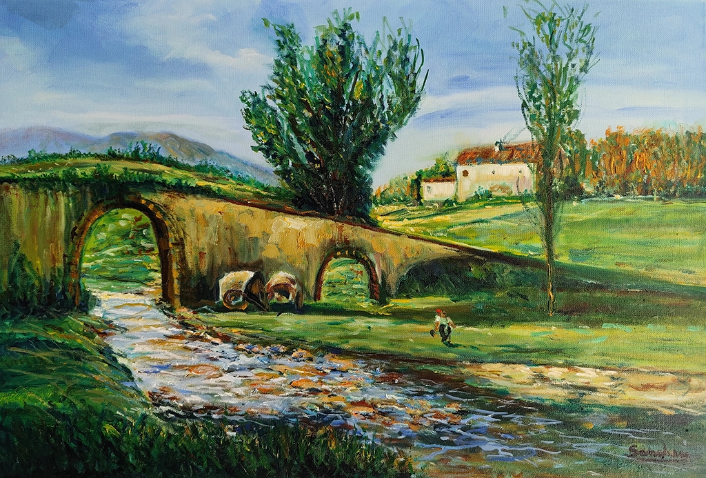 Obra titulada «Paisaje con puente» de Claudia Sánchez