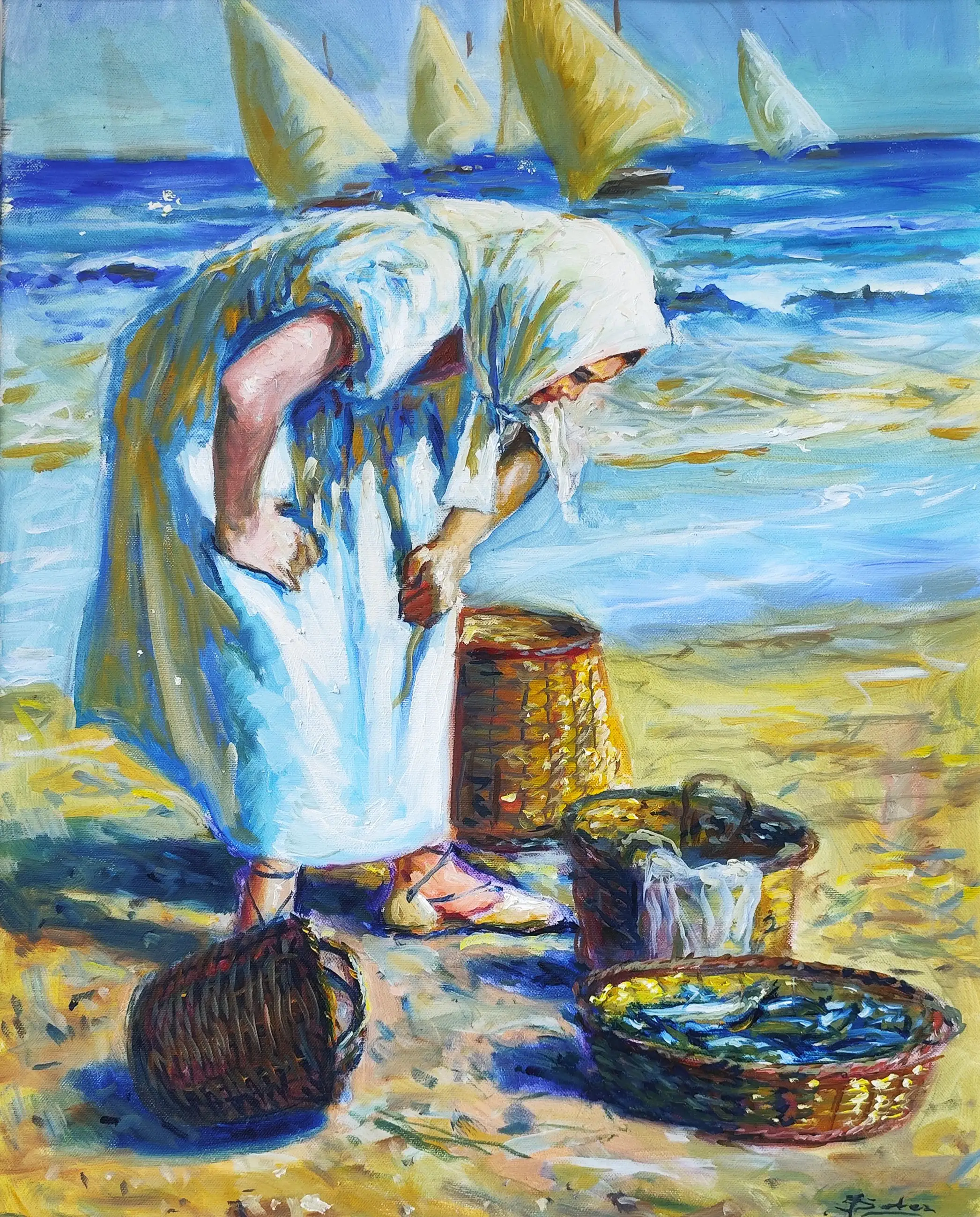 Pescadora con sardinas