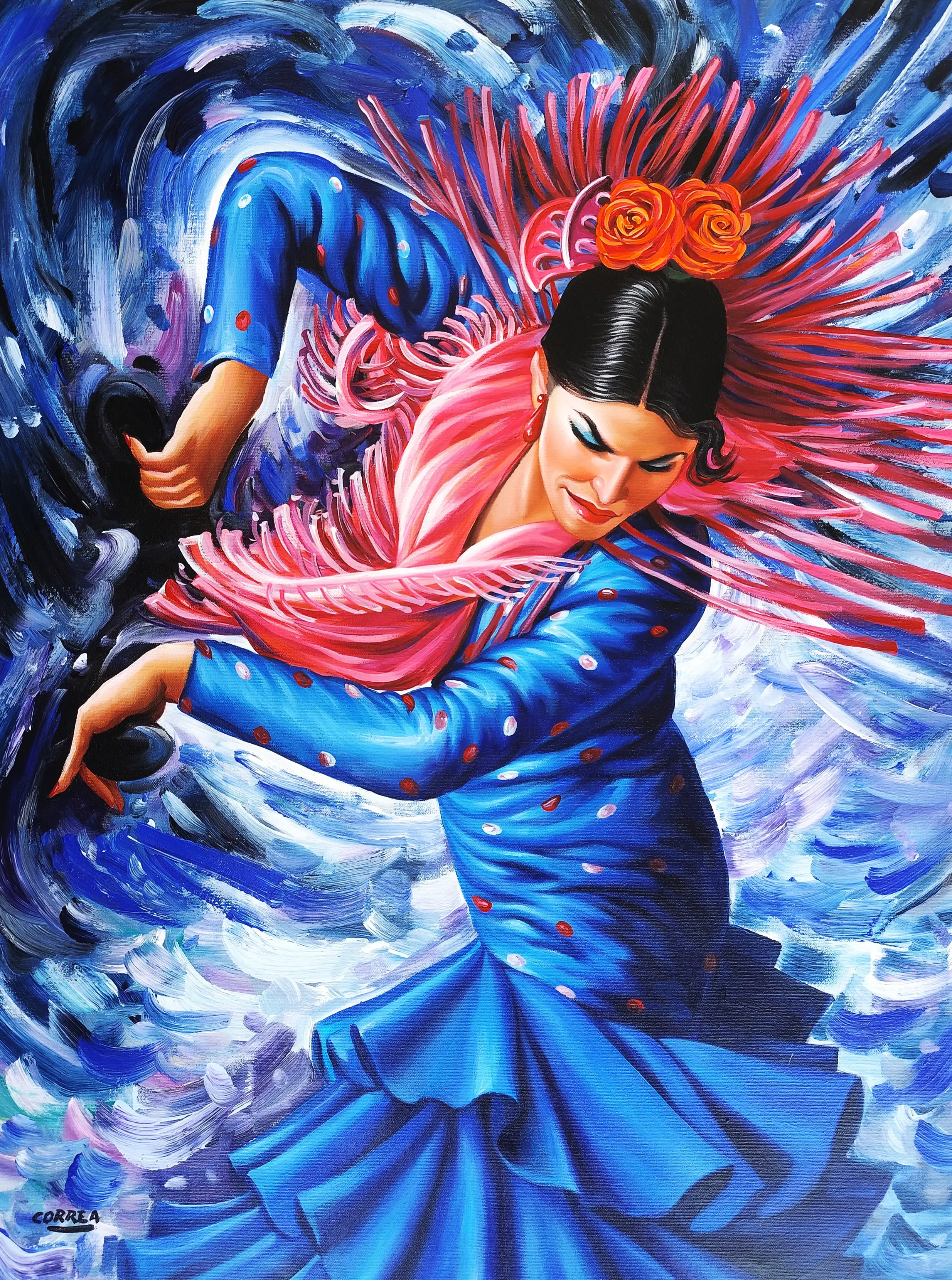 Obra titulada «Bailadora con vestido azul» de Manuel Correa