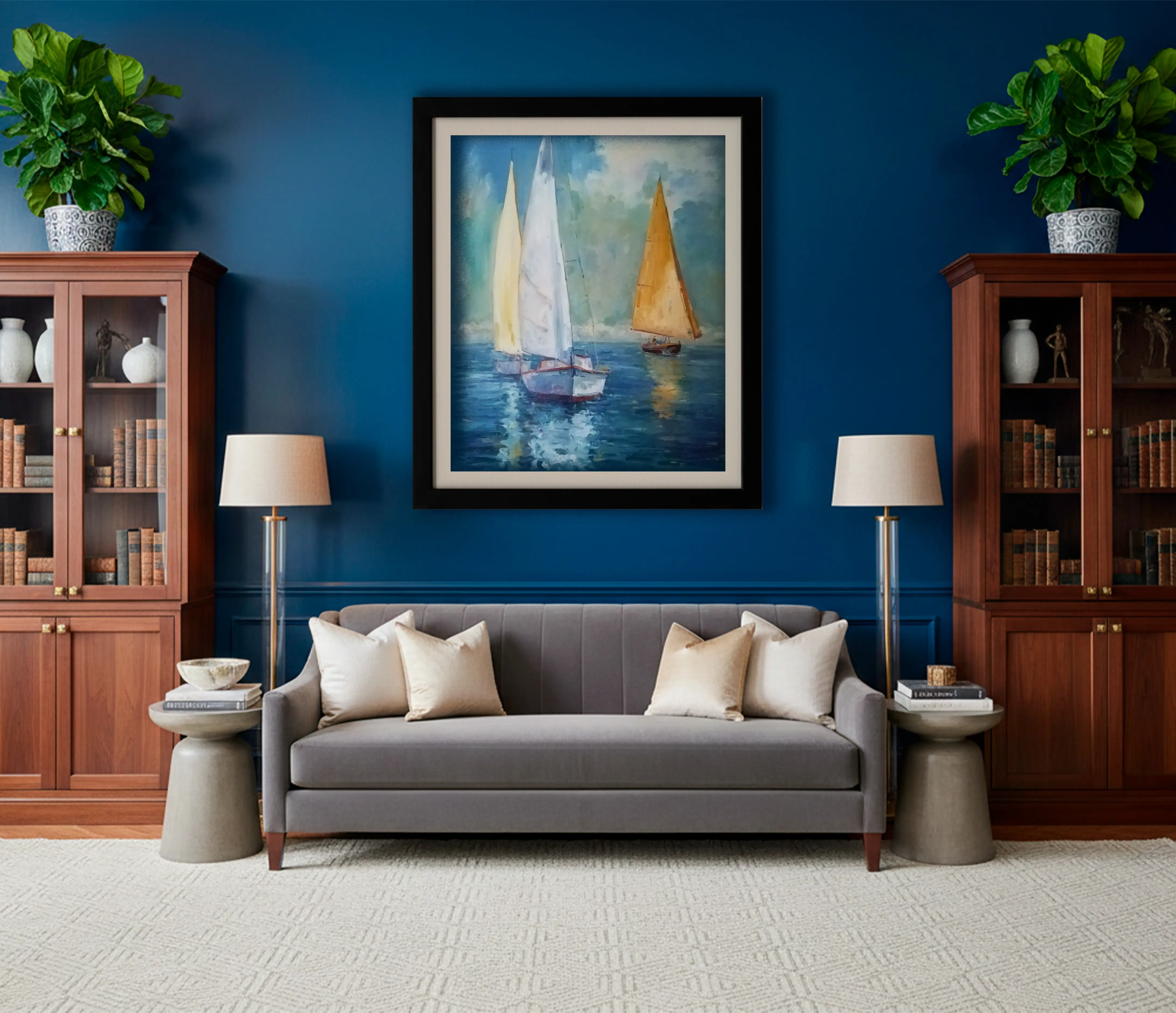 Mockup de la obra «Veleros en Mallorca» de Pedro Fraile