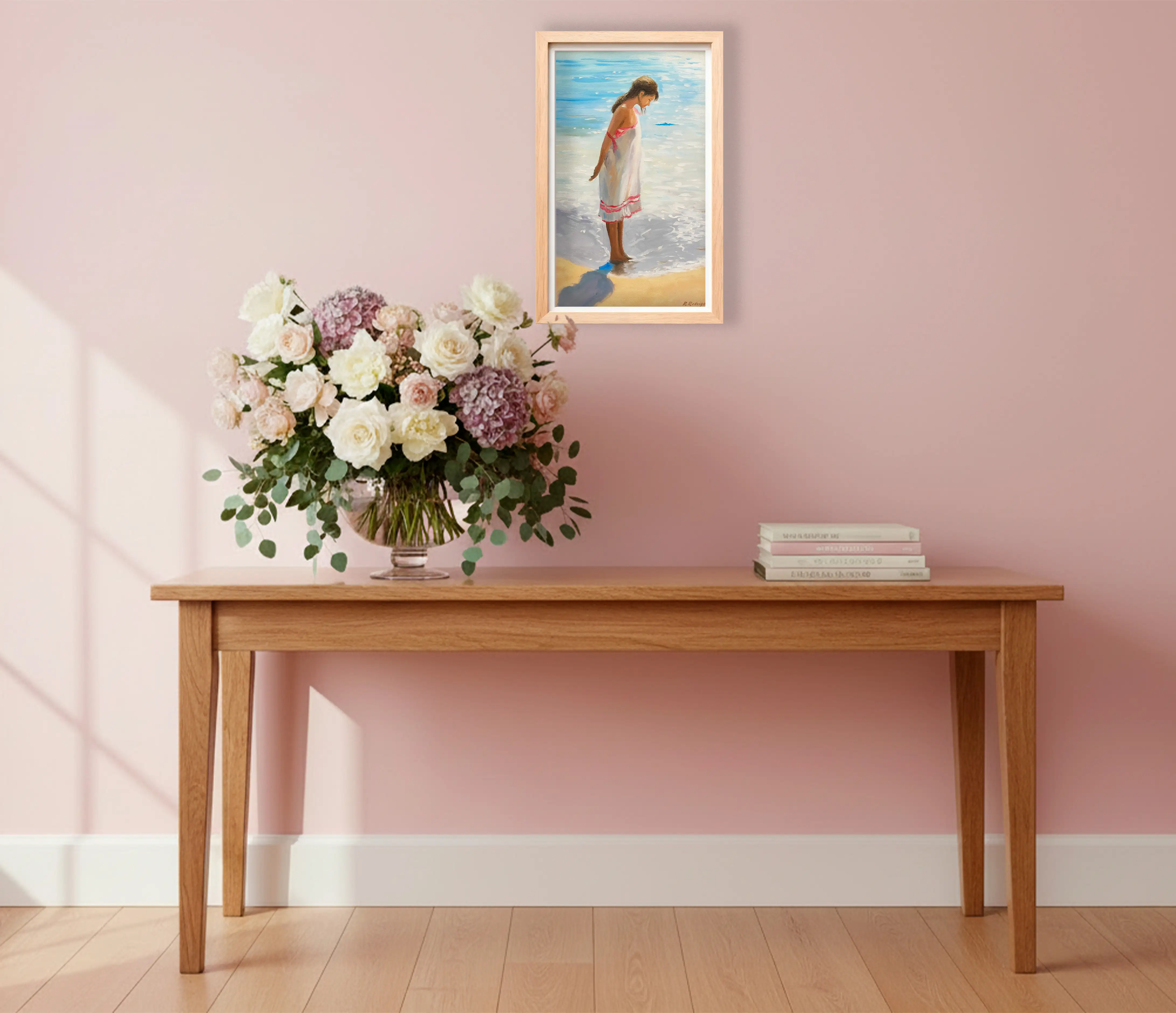 Mockup de la obra «Mujer en la playa» de Ramos Rodrigo