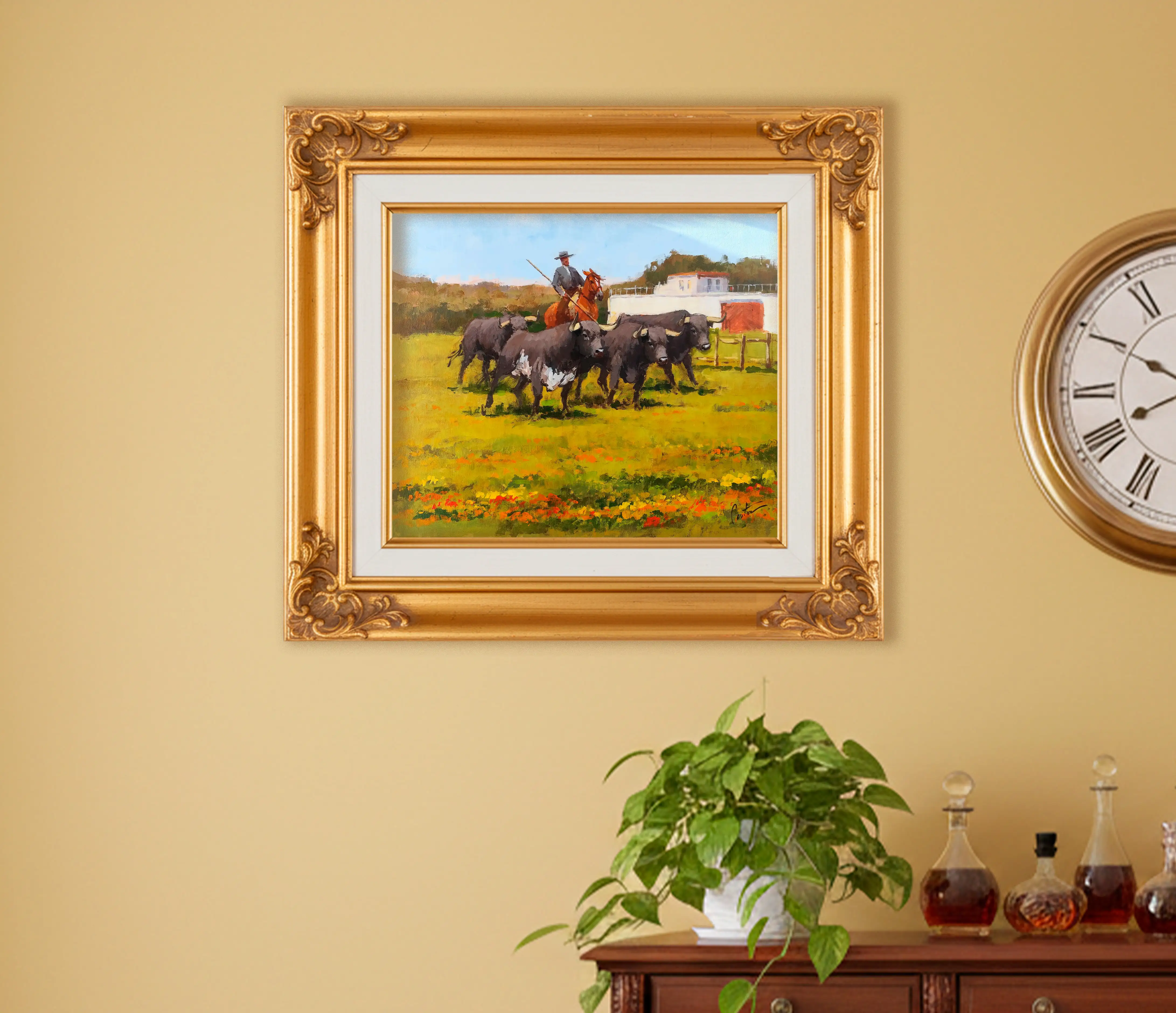 Mockup de la obra «Toros en el campo» de Enrique Pastor