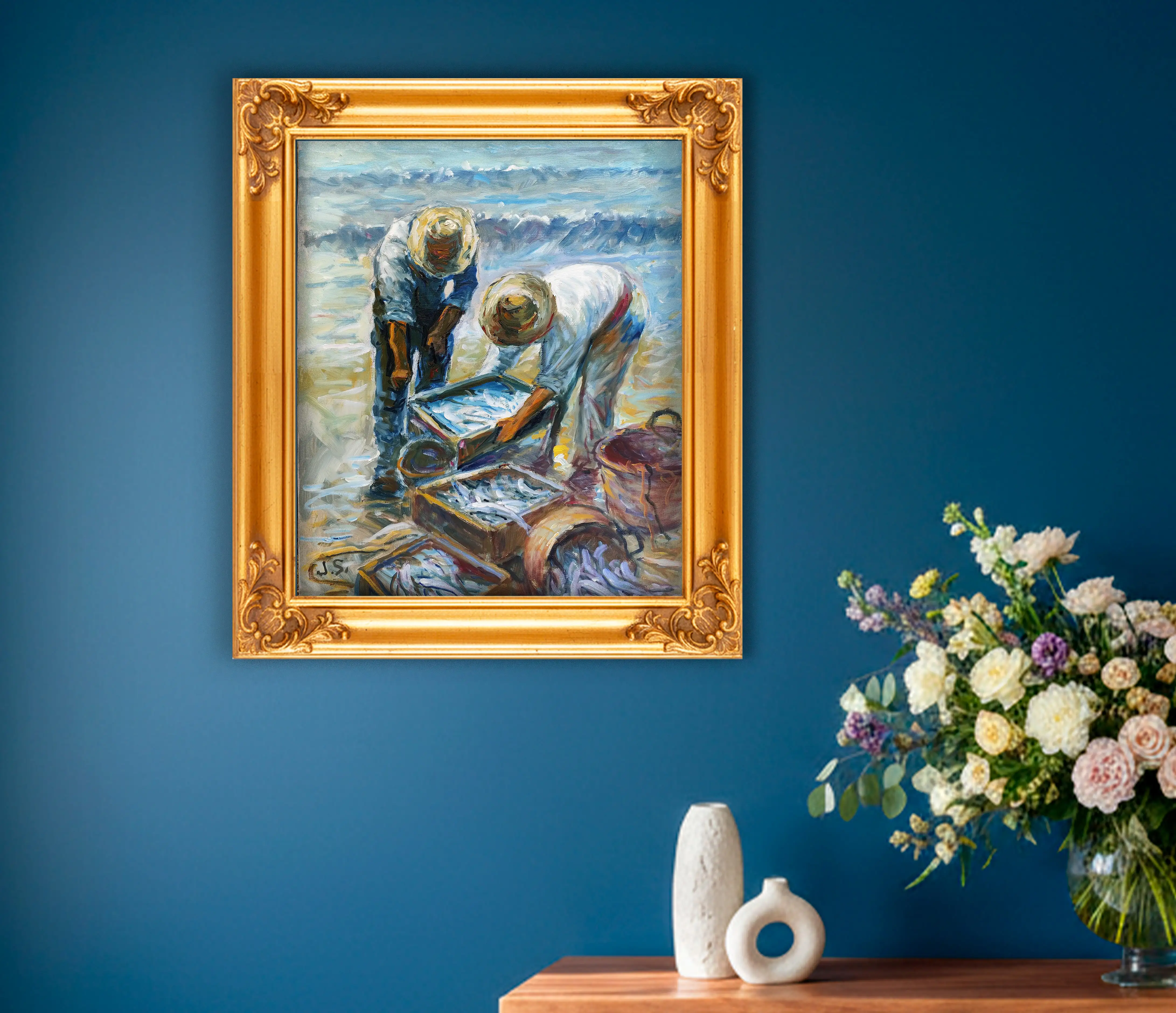 Mockup de la obra «Pescadores con sardinas» de Juan Soler