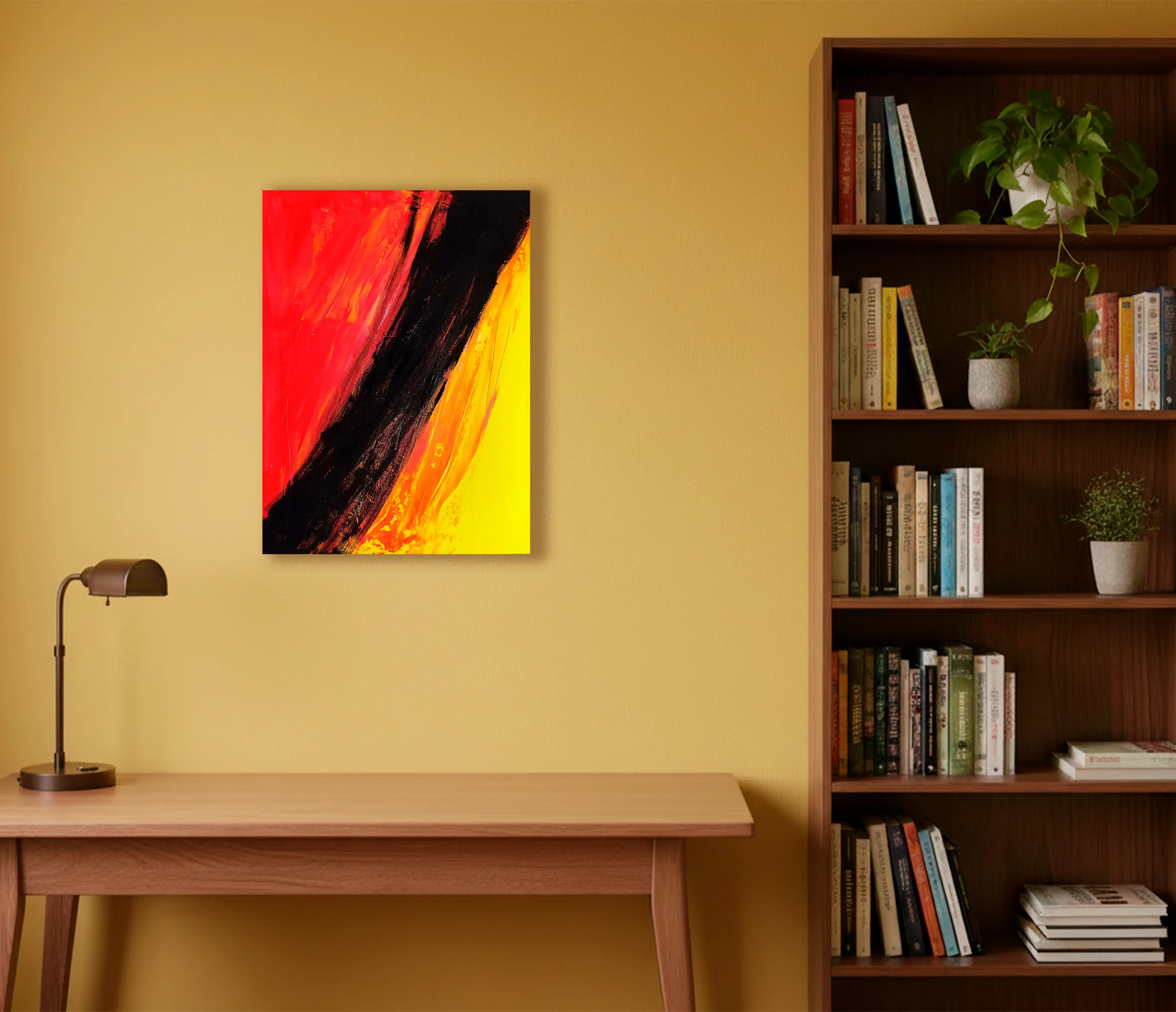 Mockup de la obra «Combinación en cálidos con negro» de Agustín