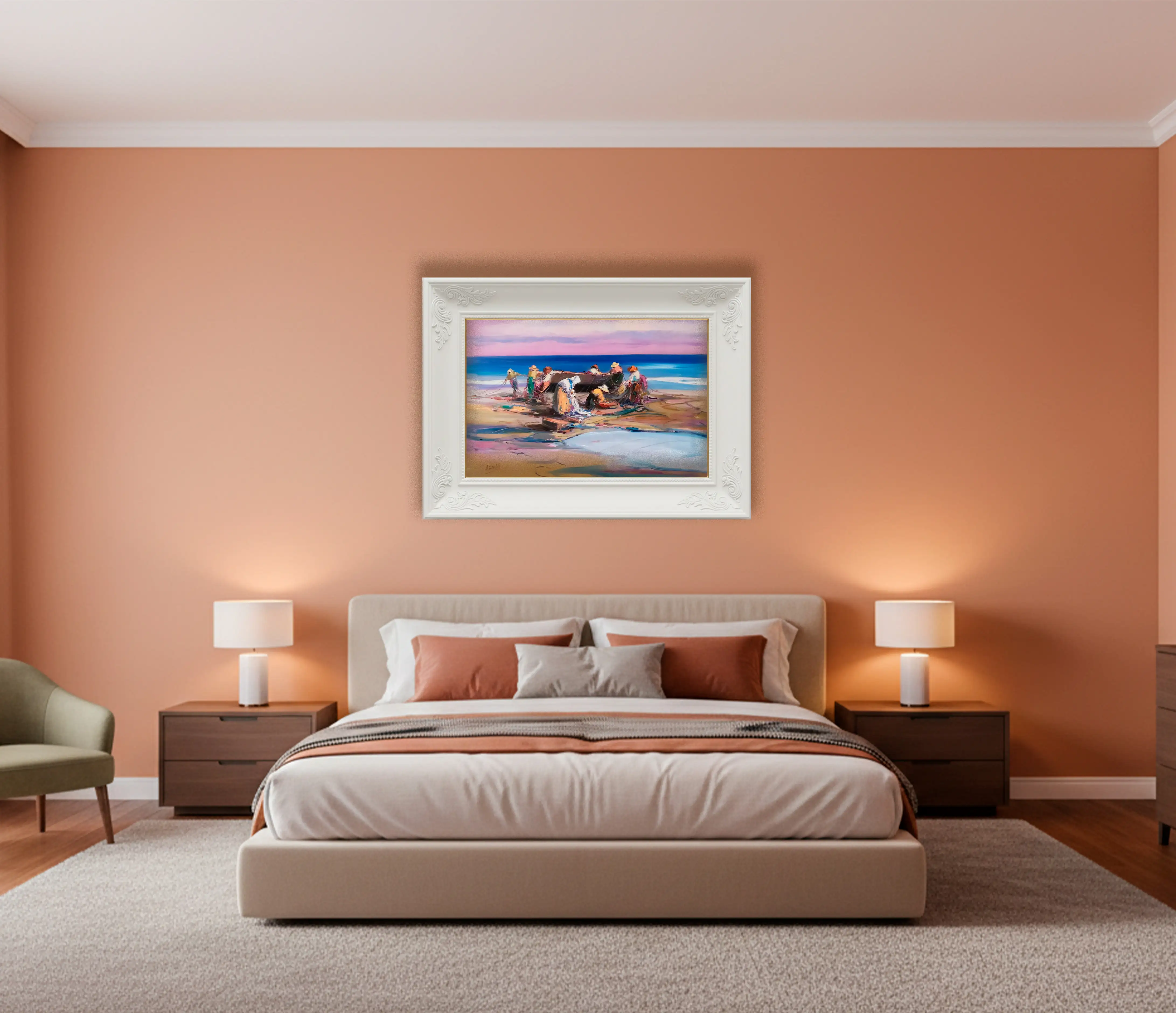 Mockup de la obra «Pescadores en Valencia» de Arnay