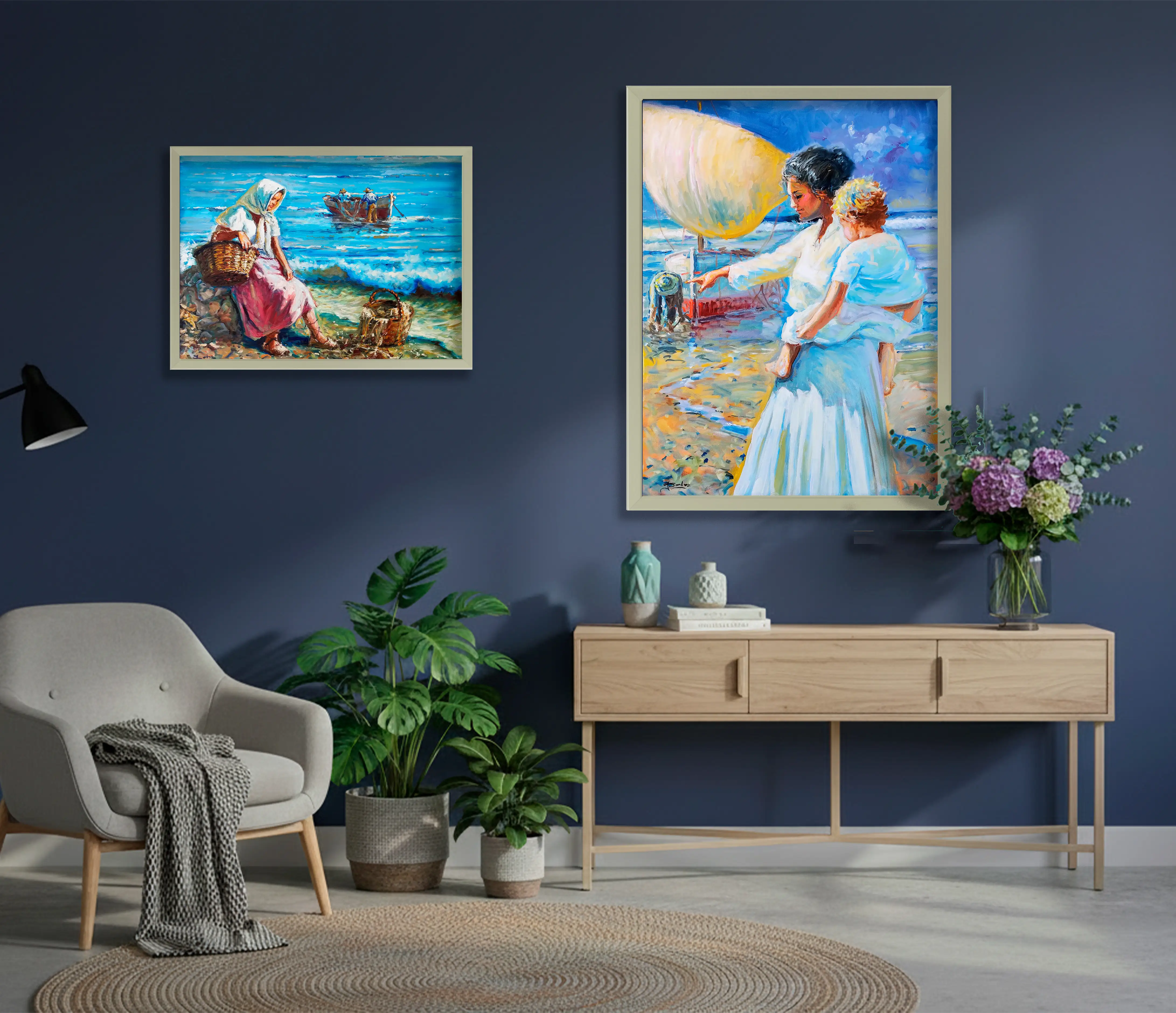 Mockup de la obra «Pescadora con niño» de Juan Soler