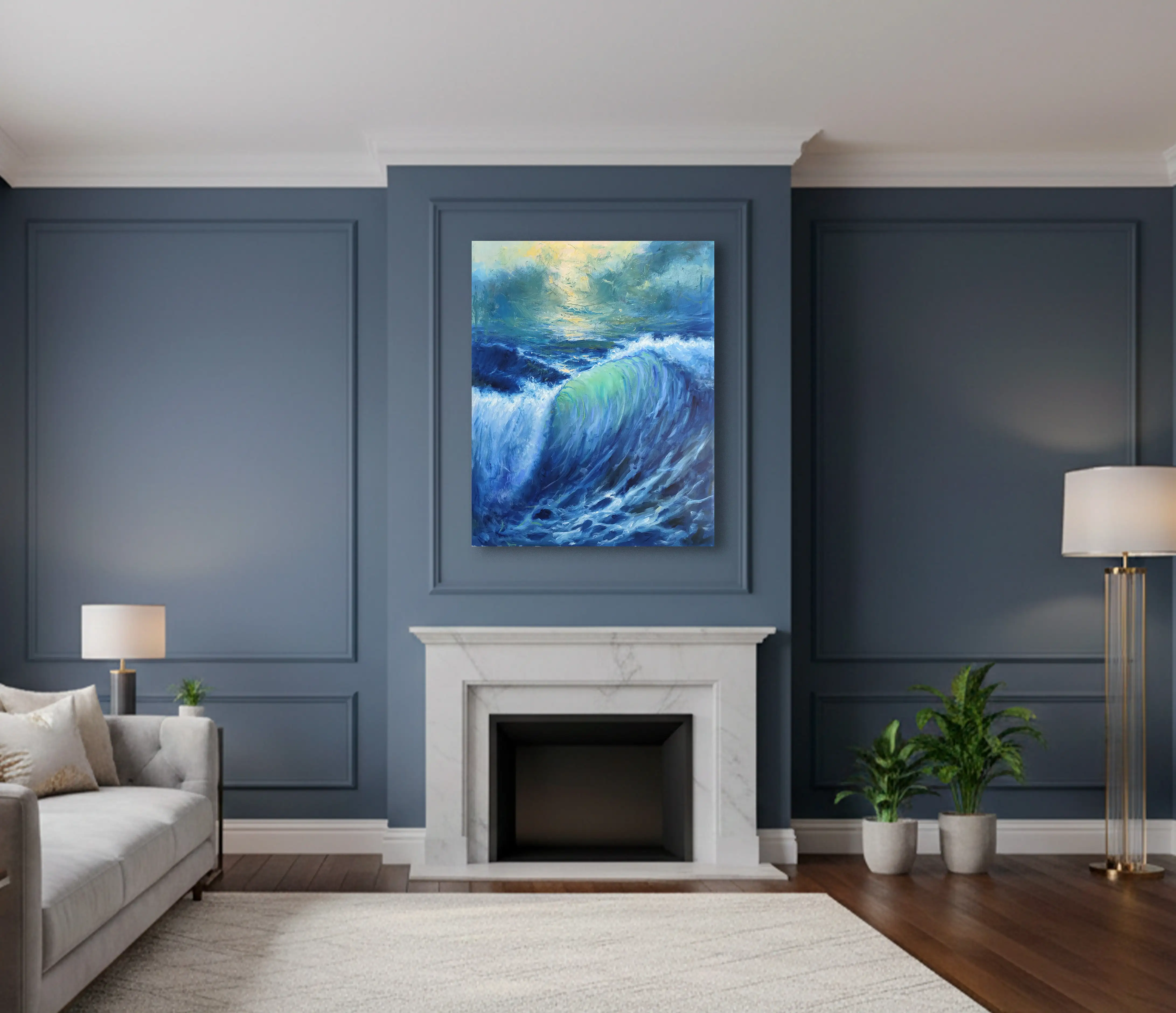 Mockup de la obra «Olas en la playa» de Juan soler