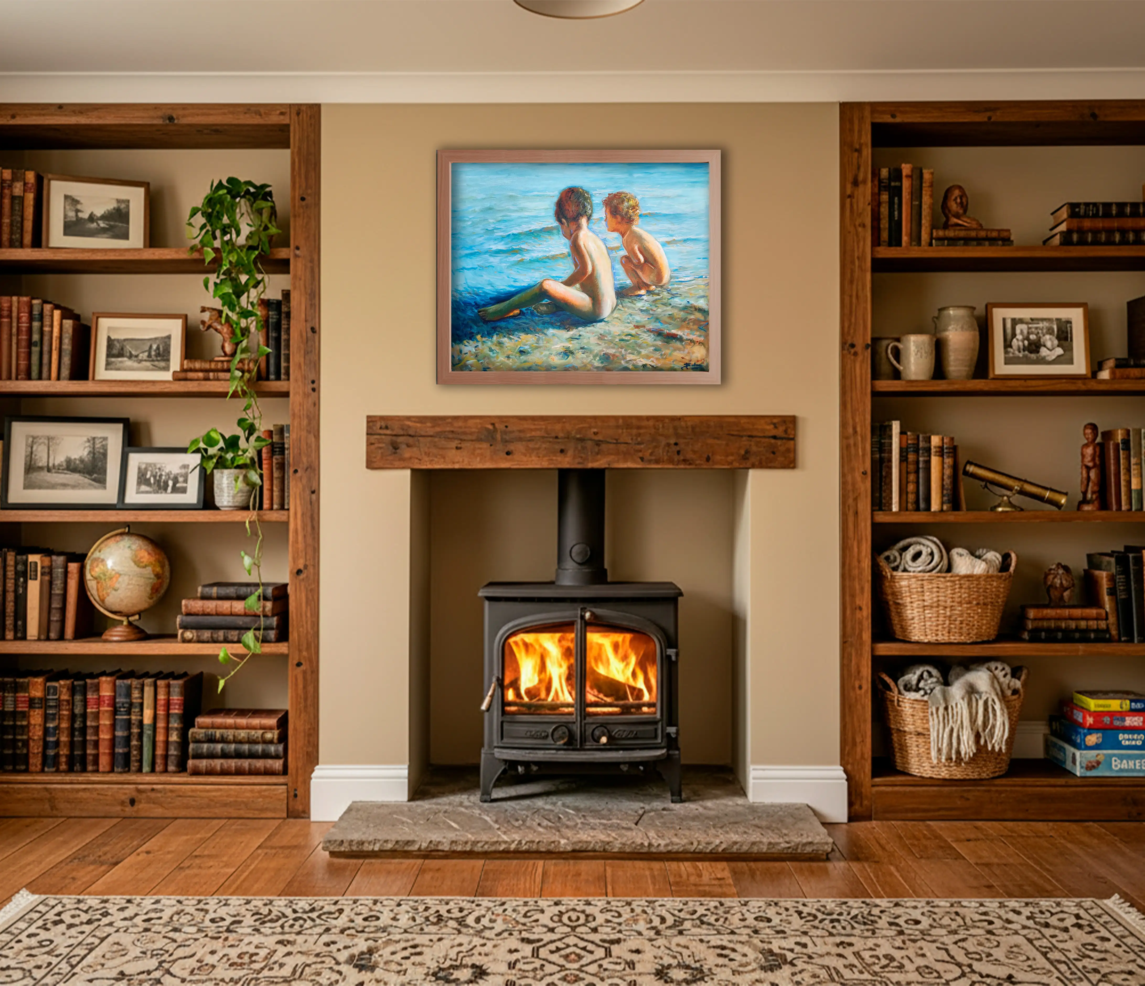 Mockup de la obra «Niños en la playa» de Juan Soler